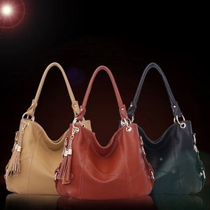 Women Large Capacity Hobo Shoulder Bag PU Leather Litchi Grain Tassel Decor Casual Fashion Tote Crossbody Handbag