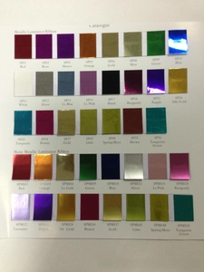 Detailed color chart for 1-inch metallic Christmas star bows showing multiple vibrant shades