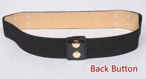 Women's punk style black elastic waist belt with gold metal double buttons closure
