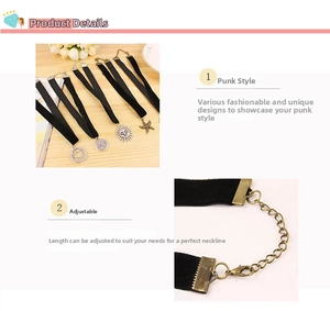 Detailed view of adjustable velvet choker set with vintage bronze metal pendants