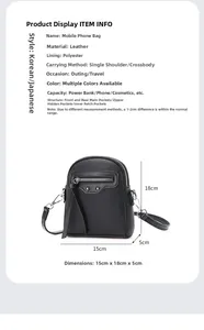 Detailed size specifications for the black leather mini crossbody phone bag