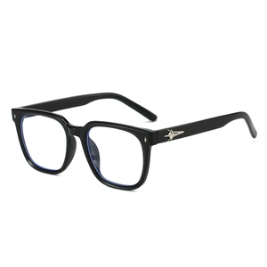 Lunettes carrées en TR90 noir avec rivets étoiles argentés et verres anti-lumière bleue