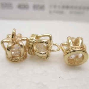 14K gold plated hollow crown pendants with zircon stones for DIY jewelry making