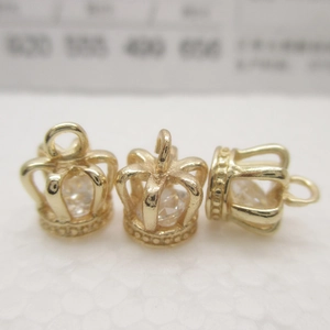 14K gold plated hollow crown pendants with zircon inlay for DIY jewelry making