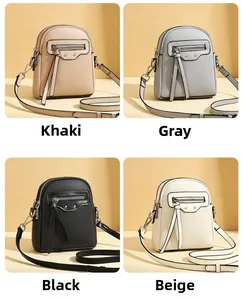 Detail view of four color options for the mini faux leather crossbody bag with long tassels