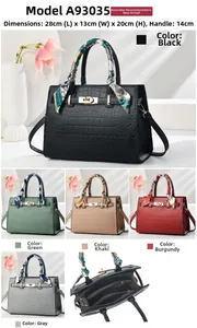 Detail view of five colors and textured faux leather material of the stylish tote bag