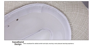 Close-up of beige woven hat interior featuring a soft white sweatband for comfort