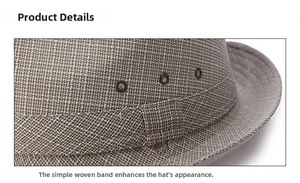 Detail of light brown woven fedora showing mesh texture and metal ventilation eyelets