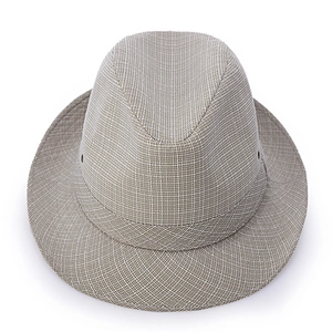 Light brown woven summer fedora hat for men with breathable eyelets and wide brim