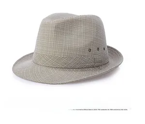 Close-up of light brown woven fedora hat featuring metal ventilation eyelets and texture