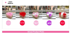 Five styles of heart-shaped metal baskets with rose soap flowers for Mother's Day gifts