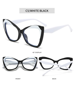 Detailansicht der Katzenaugen-TR90-Brille in Weiß-Schwarz mit Vorder- und Rückansicht