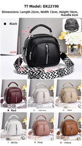 Vue détaillée du sac à main pour femme avec multi-poches et dimensions de 22x12x18cm