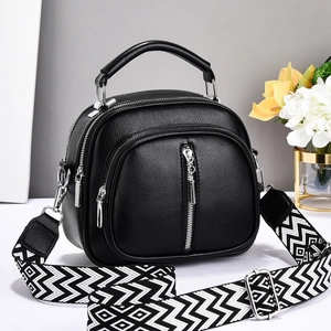 Sac À Main Femme En Cuir PU Texture Litchi Sac À Bandoulière Multi-Zippé Avec Large Sangle Géométrique Mode Rue
