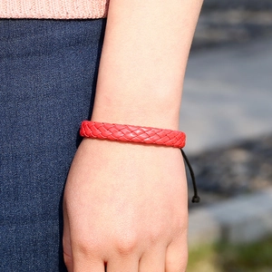 Minimalist red braided leather bracelet with adjustable black cord for men and women