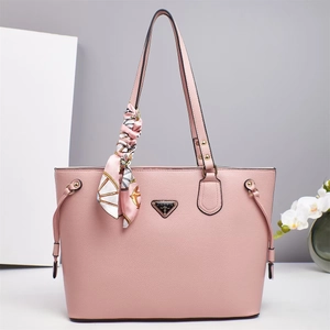 Pink lychee grain leather tote bag with silk scarf and golden studs for office commute