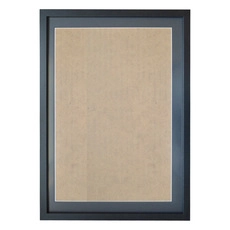 Front view of a minimalist deep blue picture frame with beige matting on white background