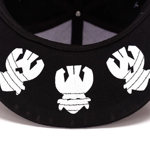 Casquette de baseball hip-hop noire en sergé de coton avec broderie MOO blanche symétrique