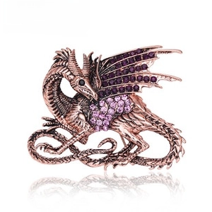 Exquisite vintage gold-plated rhinestone dragon brooch, detailed crystal inlay suit pin.