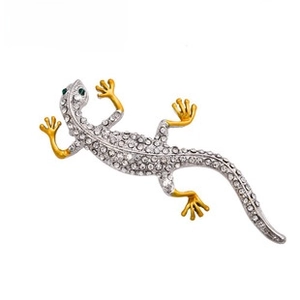 Crystal Rhinestone Gecko Brooch Pin Gold Plated Animal Lapel Pins Fashion Suit Jewelry