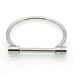 Bracelet jonc en acier inoxydable argenté avec boucle en fer à cheval poli