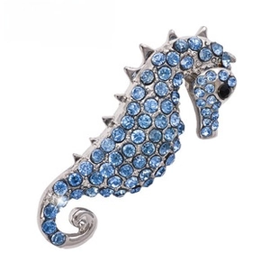 Crystal Seahorse Brooch Blue Rhinestone Silver Plated Lapel Pin Suit Dress Jewelry Gift