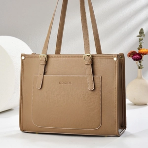 Grand sac cabas en cuir marron avec poche frontale gaufrée FASHION BAG