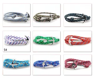 Detailed grid of nine multicolored nylon nautical bracelets with silver anchor clasps