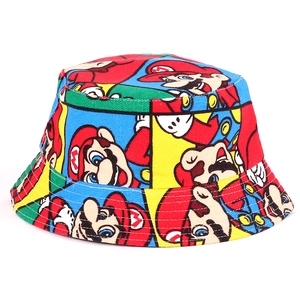 Detailed view of colorful Super Mario cartoon print on high-quality canvas sun hat