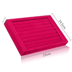Detailed dimensions of the rose red velvet ring display tray with 7 slots for storage