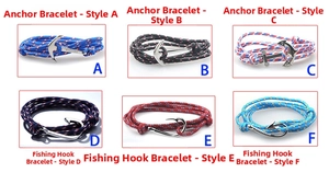 Detailed comparison of six nautical braided bracelets with anchor and fish hook clasps