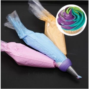 Three-color piping bag coupler set with stainless steel nozzle for cake decorating