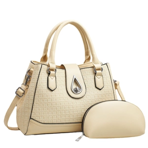 Creamy white 2-piece tote bag set with woven texture and silver hardware details