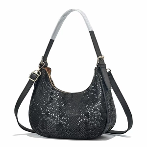 Fashion Women PU Leather Snake Pattern Crescent Hobo Bag Luxury Half-Moon Shoulder Handbag Versatile Crossbody Bag