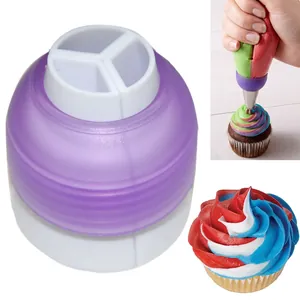 Three-color Russian piping tip coupler for creative cake decorating with mixed frosting