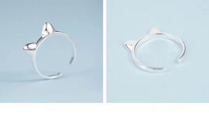 Macro shot of S925 sterling silver stamp on minimalist cat ear adjustable ring band