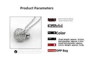 Parametri dettagliati della collana a campana d'argento con info su dimensioni
