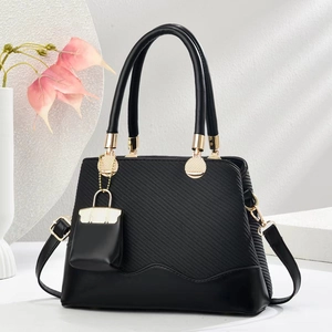 Fashion PU Leather Woven Texture Shoulder Bag For Women Macaron Color Stitching Handbag With Mini Charm Crossbody Tote Bag