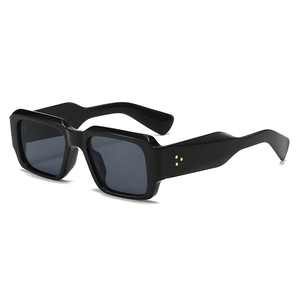 Classic black square sunglasses with gold stud rivets and UV protection for men