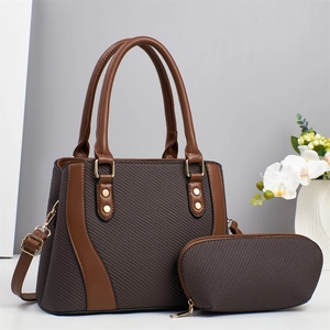Women Fashion Handbag And Pouch Woven PU Leather Stitching Crossbody Shoulder Bag Trendy Elegant Gold Hardware
