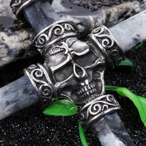 Retro gothic skull cross necklace for men featuring marble texture and vintage metal