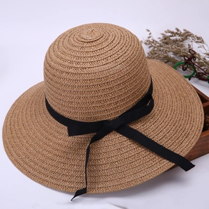 Women Straw Sun Hat Wide Brim Foldable Beach Vacation Summer Ribbon Bow Elegant Breathable Accessory