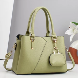 Elegant light green lychee texture handbag with detachable strap and mini coin purse