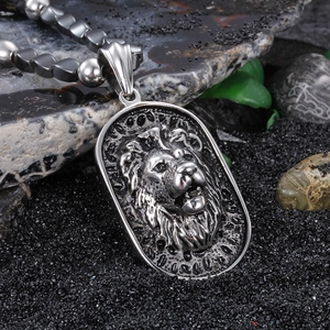 Punk style stainless steel lion head pendant with round bead chain for men