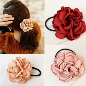 Flower Hair Scrunchies Large Fabric Rose Camellia Elegant Handmade Elastic Ponytail Holder For Women Girls Sweet Style