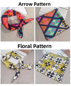 Detail of silk square scarf featuring geometric zigzag and floral prints with fine edges