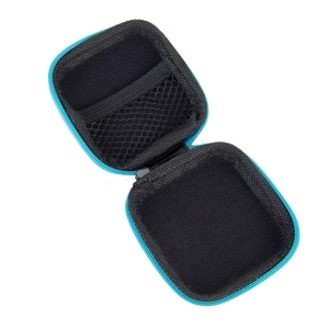 Portable square EVA storage case with blue zipper for earphones and charging cables