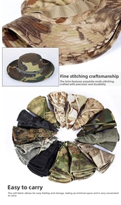 Close-up of reinforced multi-stitch brim and foldable tactical camouflage boonie hats