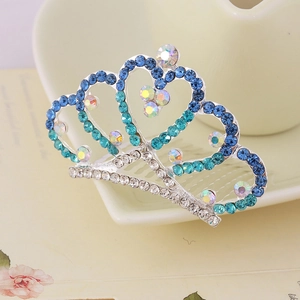 Silver crown hair comb with blue and AB crystals for girls' birthday and dance parties