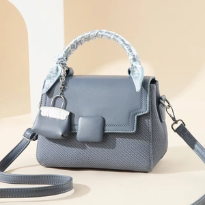 Fashion Women Handbag PU Leather Woven Texture Satin Scarf Handle Mini Bag Charm Crossbody Shoulder Bag Small Square Elegant